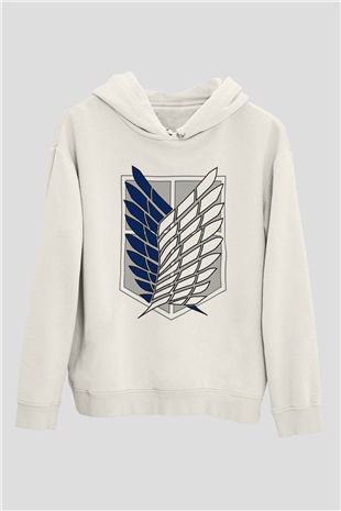 Attack on Titan Beyaz Unisex Kapşonlu Sweatshirt