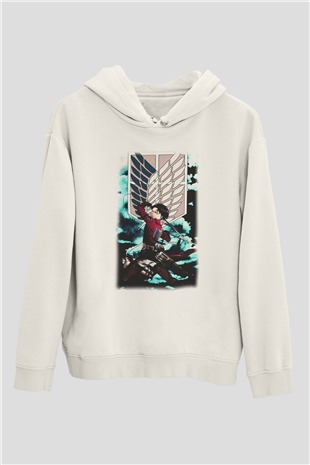 Attack on Titan Beyaz Unisex Kapşonlu Sweatshirt