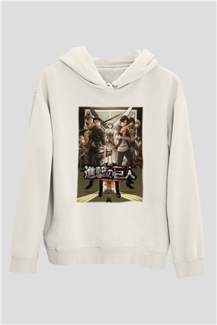 Attack on Titan Beyaz Unisex Kapşonlu Sweatshirt