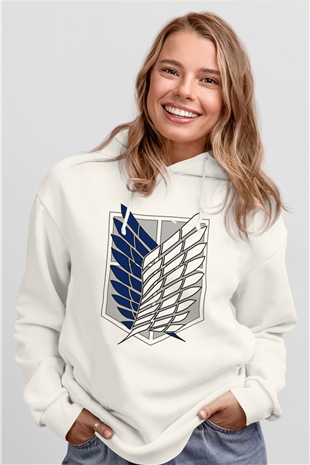 Attack on Titan Beyaz Unisex Kapşonlu Sweatshirt