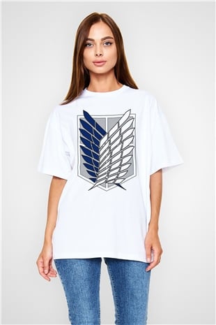 Attack on Titan Beyaz Unisex Oversize Tişört T-Shirt
