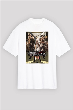 Attack on Titan Beyaz Unisex Oversize Tişört T-Shirt