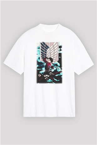 Attack on Titan Beyaz Unisex Oversize Tişört T-Shirt