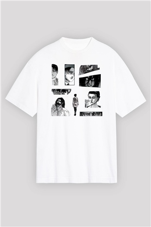 Attack on Titan Beyaz Oversize Tişört Oversize T-shirt
