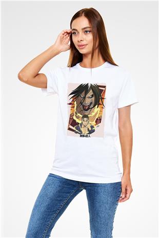 Attack On Titan Unisex Baskılı Beyaz Tişört - Tshirt