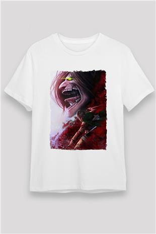 Attack On Titan Unisex Baskılı Beyaz Tişört - Tshirt