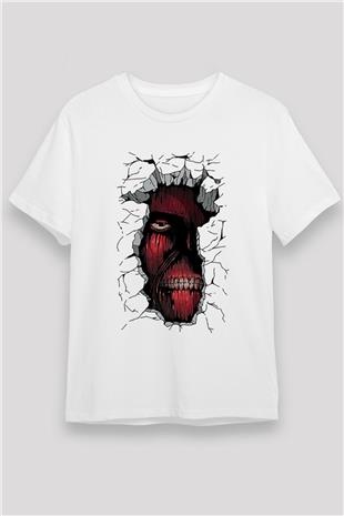 Attack On Titan Unisex Baskılı Beyaz Tişört - Tshirt