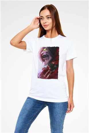 Attack On Titan Unisex Baskılı Beyaz Tişört - Tshirt