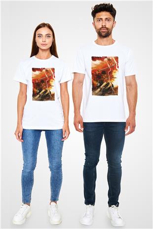 Attack On Titan Unisex Baskılı Beyaz Tişört - Tshirt