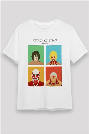Attack On Titan Unisex Baskılı Beyaz Tişört - Tshirt
