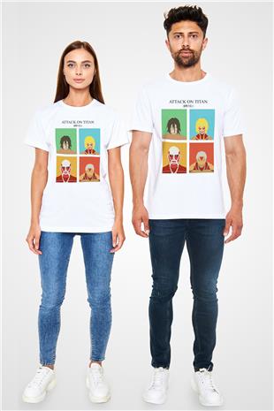 Attack On Titan Unisex Baskılı Beyaz Tişört - Tshirt