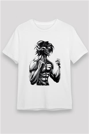 Attack On Titan Unisex Baskılı Beyaz Tişört - Tshirt