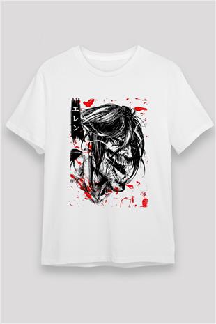 Attack On Titan Unisex Baskılı Beyaz Tişört - Tshirt