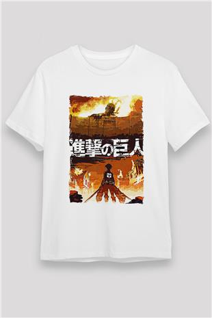Attack On Titan Unisex Baskılı Beyaz Tişört - Tshirt