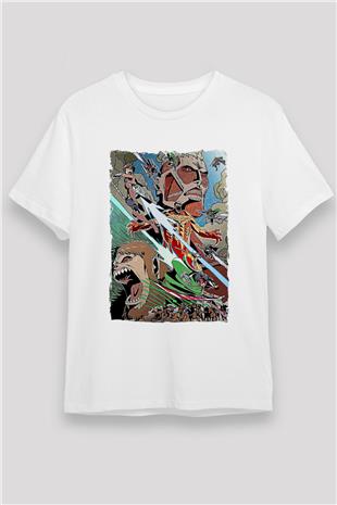Attack On Titan Unisex Baskılı Beyaz Tişört - Tshirt