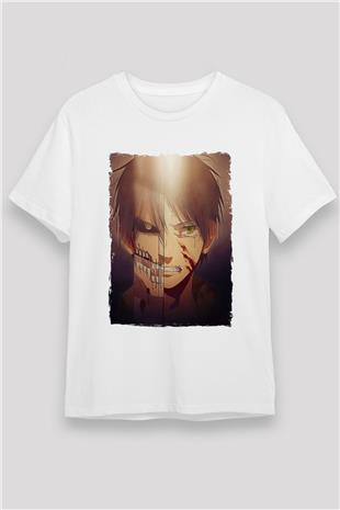 Attack On Titan Unisex Baskılı Beyaz Tişört - Tshirt