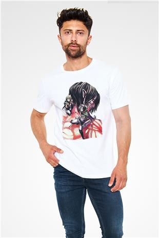 Attack On Titan Unisex Baskılı Beyaz Tişört - Tshirt