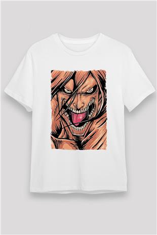 Attack On Titan Unisex Baskılı Beyaz Tişört - Tshirt