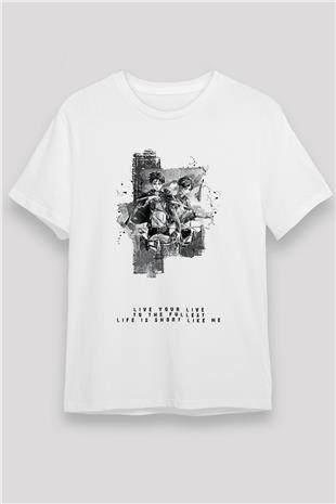 Attack On Titan Unisex Baskılı Beyaz Tişört - Tshirt