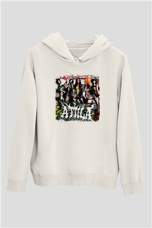 Attila Baskılı Unisex Beyaz Hoodie