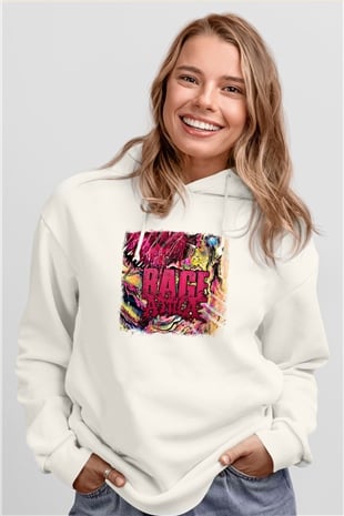 Attila Baskılı Unisex Beyaz Hoodie