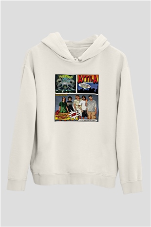 Attila Baskılı Unisex Beyaz Hoodie