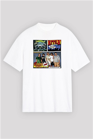 Attila Baskılı Unisex Beyaz Oversize Tişört