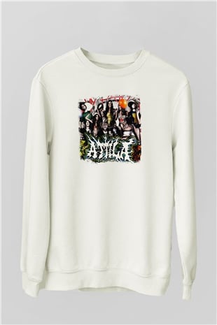 Attila Baskılı Unisex Beyaz Sweatshirt