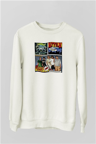 Attila Baskılı Unisex Beyaz Sweatshirt