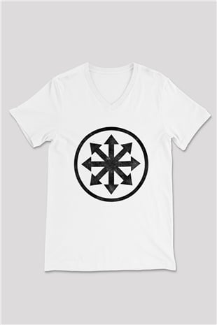 Attila Baskılı Unisex Beyaz V Yaka Tişört