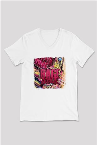 Attila Baskılı Unisex Beyaz V Yaka Tişört