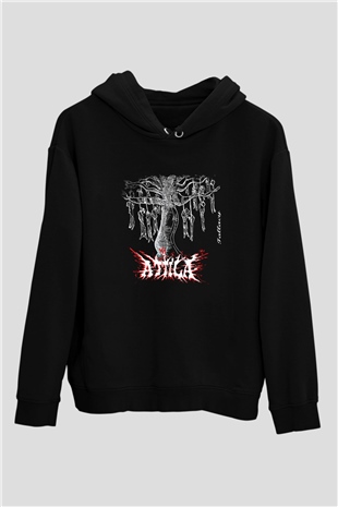 Attila Baskılı Unisex Siyah Hoodie