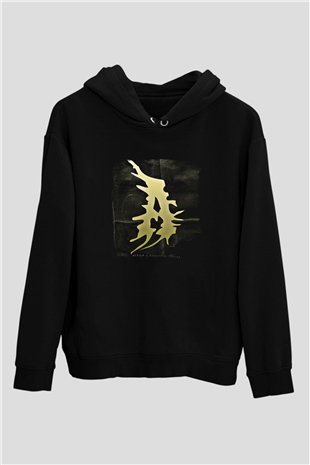 Attila Baskılı Unisex Siyah Hoodie
