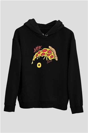 Attila Baskılı Unisex Siyah Hoodie