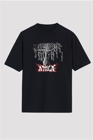 Attila Baskılı Unisex Siyah Oversize Tişört