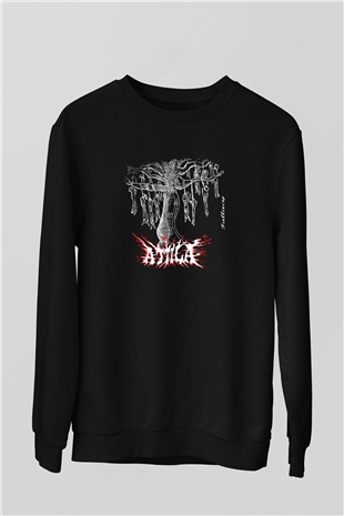 Attila Baskılı Unisex Siyah Sweatshirt
