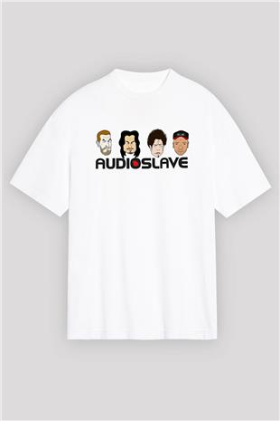 Audioslave Baskılı Beyaz Unisex Oversize Tişört - Tshirt