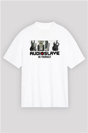 Audioslave Baskılı Beyaz Unisex Oversize Tişört - Tshirt
