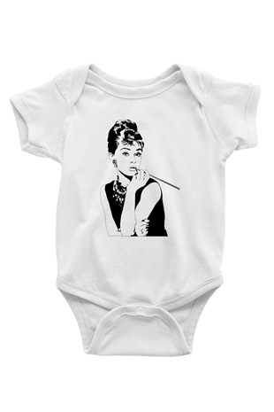 Audrey Hepburn Baskılı Beyaz Unisex Bebek Body - Zıbın
