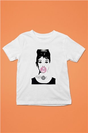 Audrey Hepburn Baskılı Beyaz Unisex Çocuk Tişört