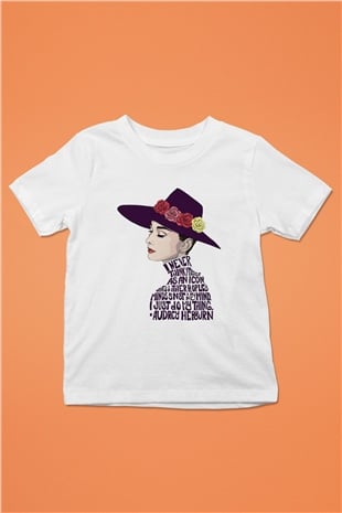 Audrey Hepburn Baskılı Beyaz Unisex Çocuk Tişört