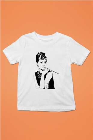 Audrey Hepburn Baskılı Beyaz Unisex Çocuk Tişört