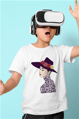 Audrey Hepburn Baskılı Beyaz Unisex Çocuk Tişört