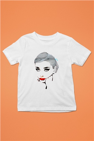 Audrey Hepburn Baskılı Beyaz Unisex Çocuk Tişört