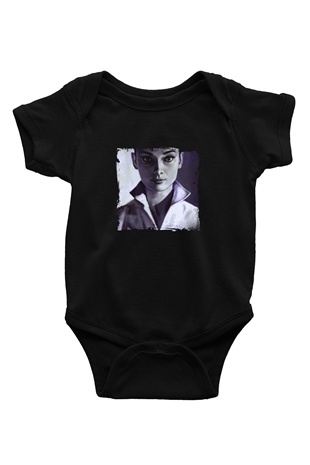 Audrey Hepburn Baskılı Unisex Siyah Bebek Body - Zıbın