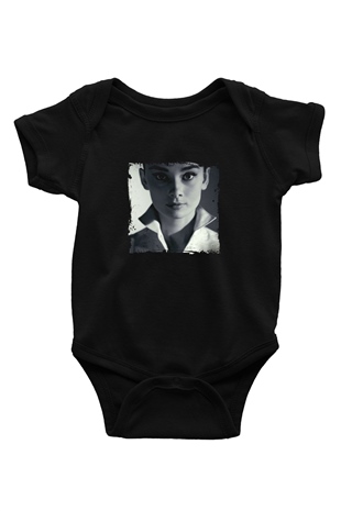 Audrey Hepburn Baskılı Unisex Siyah Bebek Body - Zıbın