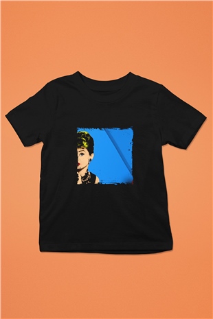 Audrey Hepburn Baskılı Unisex Siyah Çocuk Tişört