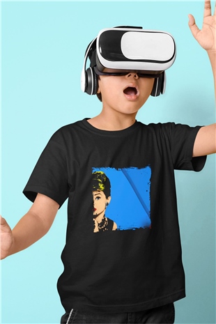 Audrey Hepburn Baskılı Unisex Siyah Çocuk Tişört