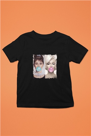 Audrey Hepburn Baskılı Unisex Siyah Çocuk Tişört