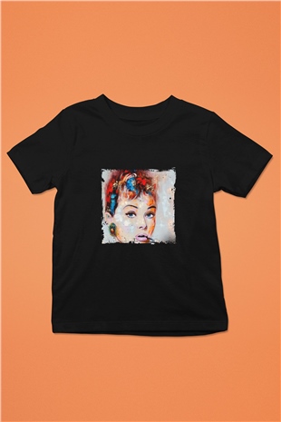 Audrey Hepburn Baskılı Unisex Siyah Çocuk Tişört